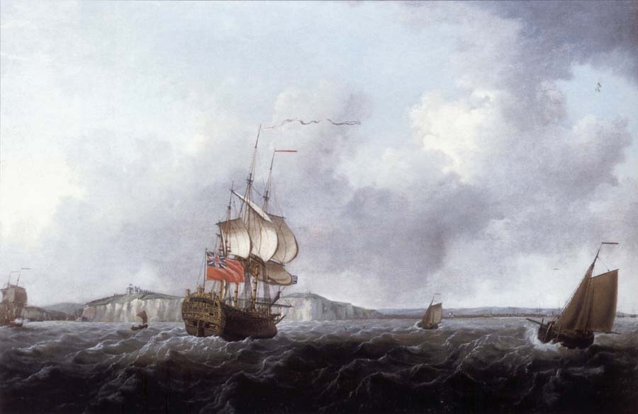 A large two-decker and a cutter off Dover